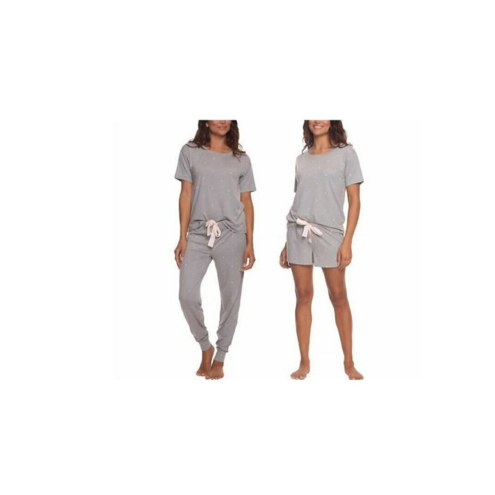 NWT Felina Women's S 3-Piece Pajama Set Tee Shorts & Joggers Grey C0728